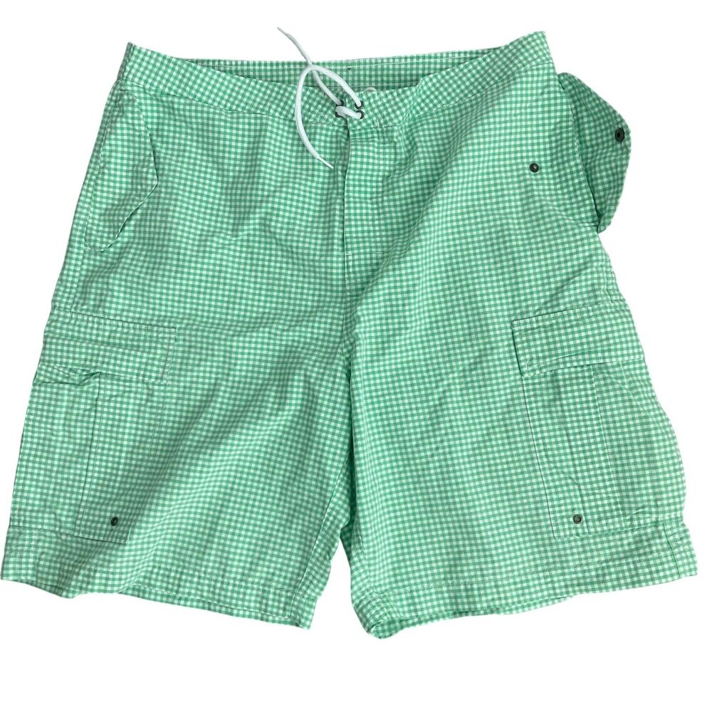 Polo Ralph Lauren Gingham Plaid Trunks Green Mens 38 Board Shorts